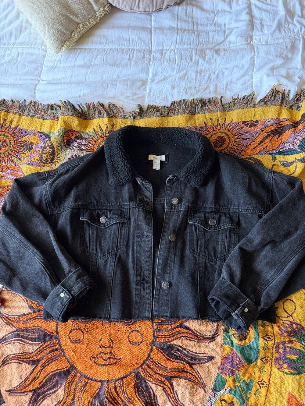 Womens Black Sherpa Collar Denim Jacket